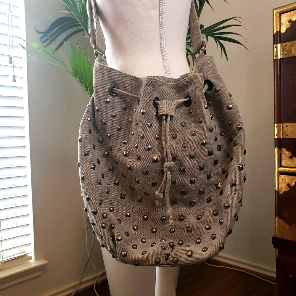 Studded Denim Boho Style Handbag